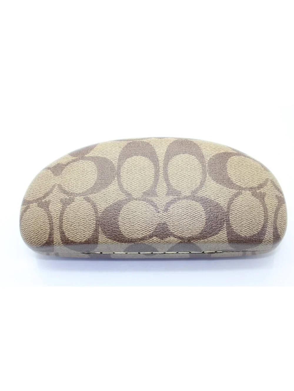 Coach Signature C Monogram Brown Tan Clamshell Glasses Case